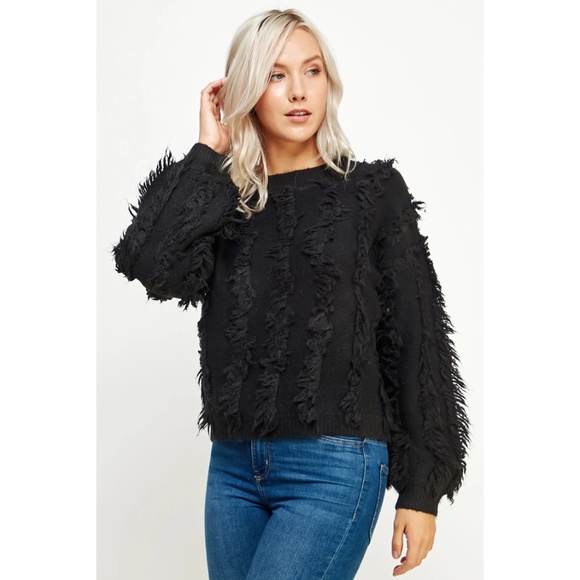 Strut & Bolt Murre Fringe Balloon Sleeve Pullover Knit Sweater - Picture 2 of 7